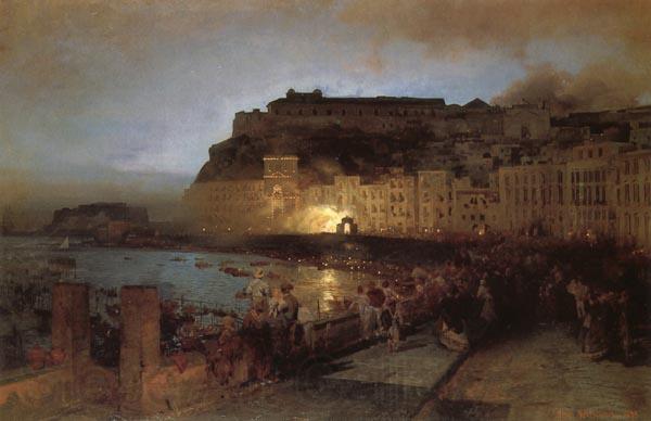 Oswald achenbach Fireworks in Naples France oil painting art